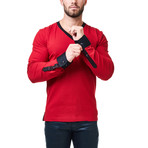 V-Neck Jacquard Square Dress Shirt // Red + Black (XL)