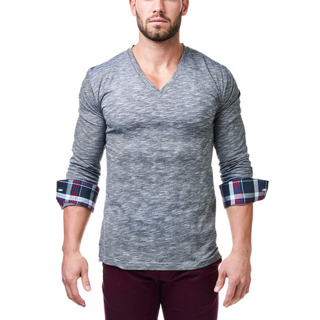 V-Neck Wavy Dress Shirt // Grey (S)