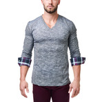 V-Neck Wavy Dress Shirt // Grey (XS)