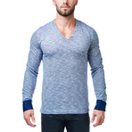 V-Neck Wavy Dress Shirt // Blue (XL)