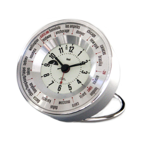 Auto-Align World Trotter Alarm Travel Clock // Silver + White