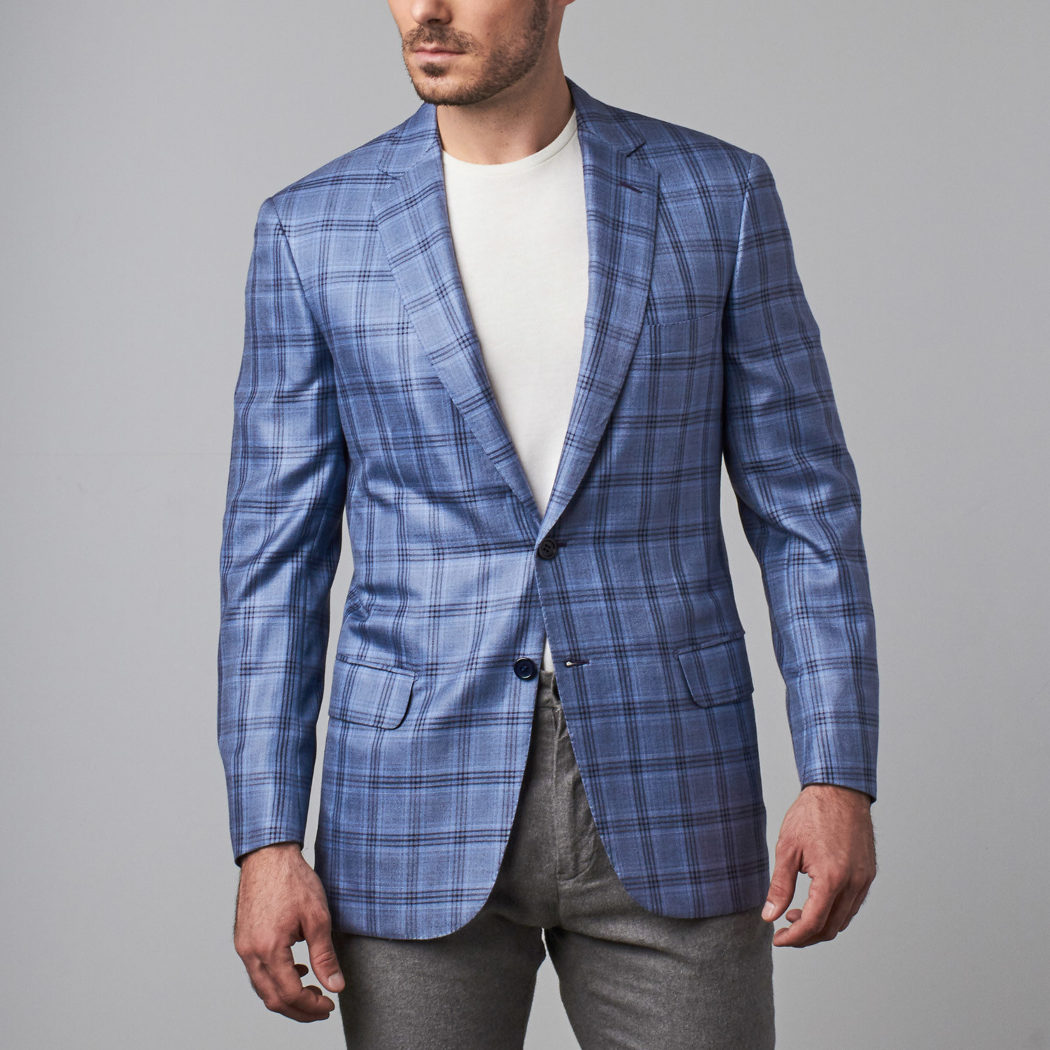 Windowpane Plaid Formal Jacket // Light Blue (Euro: 48) - Brioni ...