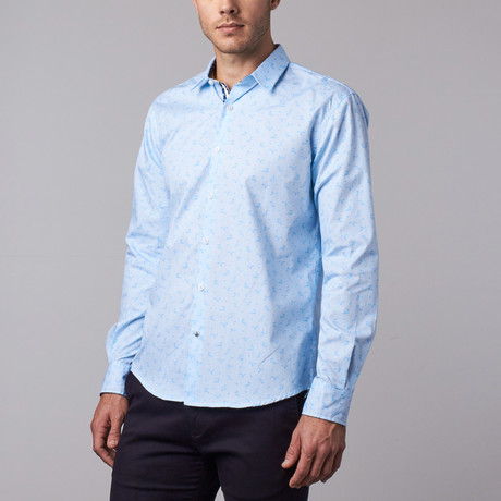Floral Stripe Button-Up Shirt // Blue (S)