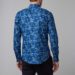Geo Daisy Button-Up Shirt // Blue (L)