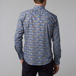 Scribble Floral Button-Up Shirt // Blue (L)