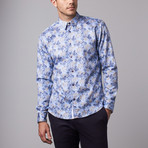 Floral Shadow Print Button-Up Shirt // Navy (L)