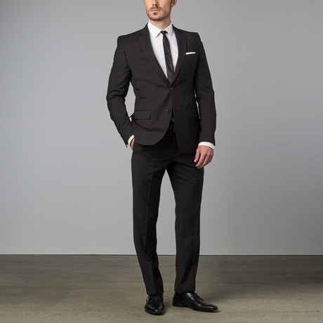 Woven Texture Notch Lapel Mid Weight Suit // Black (Euro: 48)