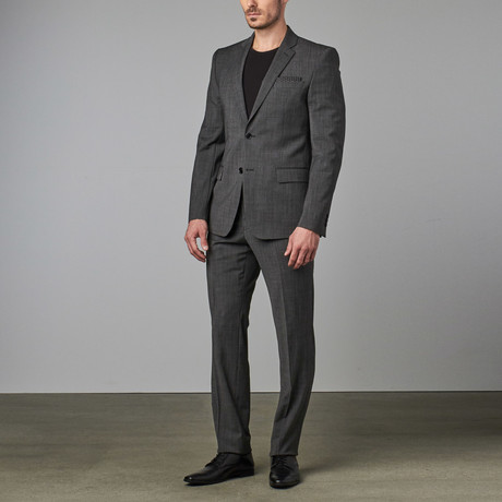 Grid Texture Notch Lapel Mid Weight Suit // Black + Grey (Euro: 48)