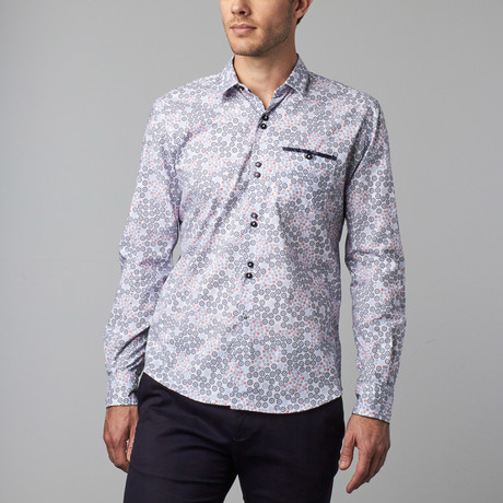Geo Daisy Button-Up Shirt // White + Blue (S)
