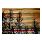 Trees Point to Red Print on Natural Pine Wood (8"H x 12"W x 1.5"D)