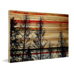 Trees Point to Red Print on Natural Pine Wood (8"H x 12"W x 1.5"D)
