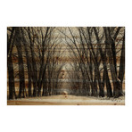 Trees Bowing Print on Natural Pine Wood (8"H x 12"W x 1.5"D)