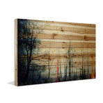 One Red Tree Print on Natural Pine Wood (8"H x 12"W x 1.5"D)