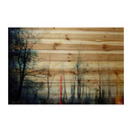 One Red Tree Print on Natural Pine Wood (8"H x 12"W x 1.5"D)