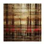 Hints of Red Forest Print on Natural Pine Wood (12"H x 12"W x 1.5"D)