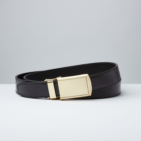 Black Top Grain Leather Belt // Gold