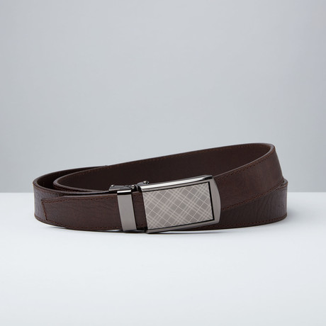 Brown Top Grain Leather Belt // Tartan