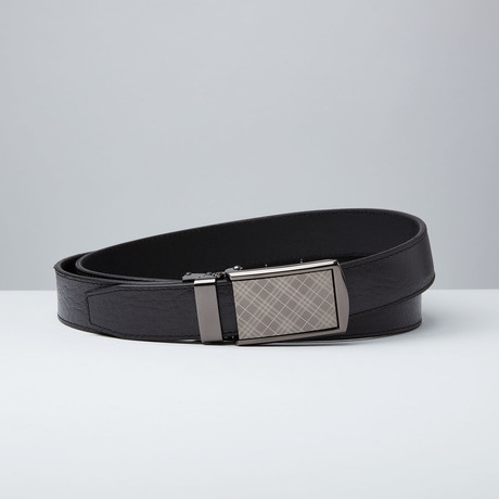 Black Top Grain Leather Belt // Tartan