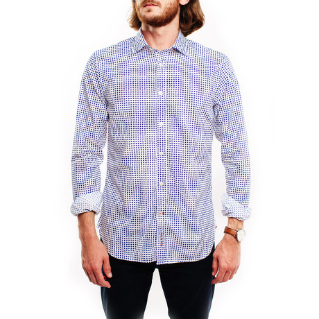 Bzoing Casual Shirt // White + Navy Pattern (S)