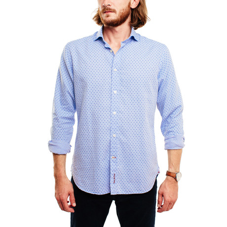 Pinpon Casual Shirt // Light Blue + Navy Micro Pattern (S)