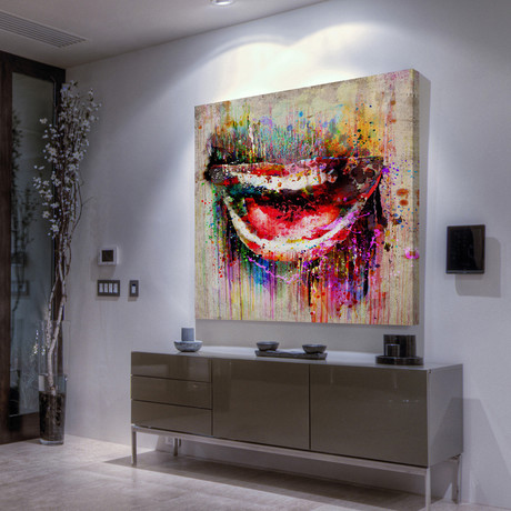 Color Drip Smile Painting Print // Wrapped Canvas (18"W x 18"H x 1.5"D)