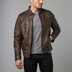 Addison Zip Pocket Moto Jacket // Brown (L)