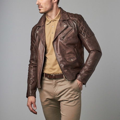 Paxton Quilted Shoulder Moto Jacket // Brown (S)