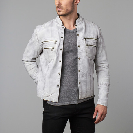 Jasper Distressed Snap Front Jacket // White (XL)