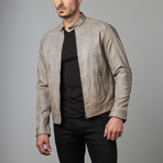 Keegan Elbow Patch Zip Moto Jacket // Light Grey (S)