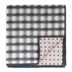 Reversable Dot-Plaid Pocket Square // Green + Tan