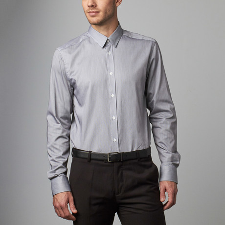 Trend Fit Thin Stripe Dress Shirt // White + Grey (38)