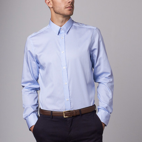 Trend Fit Thin Stripe Dress Shirt // White + Blue (38)