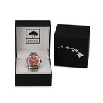 Hawaiian Koa Watch Quartz // White Bezel + Stainless Steel Band