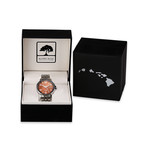 Hawaiian Koa Watch Quartz // Black Bezel + Stainless Steel Band
