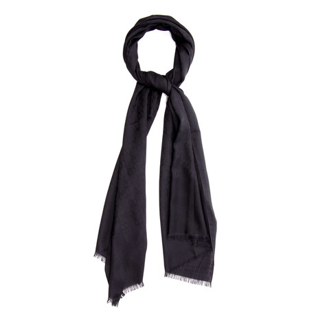 Gucci // Wide GG Wool + Silk Blend Scarf // Black