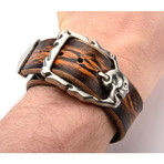 Distressed Leather Bracelet + Skull Clasp (Silver)