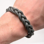 Grey Braided Leather Bracelet // Magnetic Buckle
