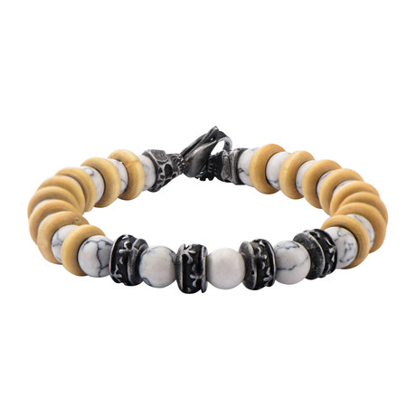 Taupe Wood Bracelet WIth White Howlite Beads