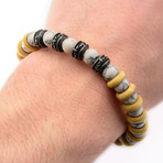 Taupe Wood Bracelet WIth White Howlite Beads