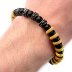 Onyx Beads + Taupe Wood Bracelet