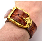 Distressed Leather Bracelet + Skull Clasp (Silver)