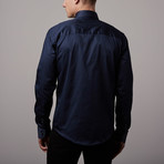 Solid Button-Up + Paisley Trim // Navy (S)