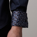 Solid Button-Up + Paisley Trim // Navy (S)