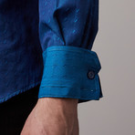 Jacquard Button-Up Long Sleeve Shirt // Turquoise (2XL)