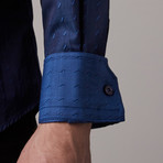 Jacquard Button-Up // Navy (L)