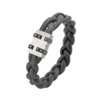 Grey Braided Leather Bracelet // Magnetic Buckle