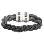 Grey Braided Leather Bracelet // Magnetic Buckle