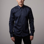 Solid Button-Up + Paisley Trim // Navy (S)