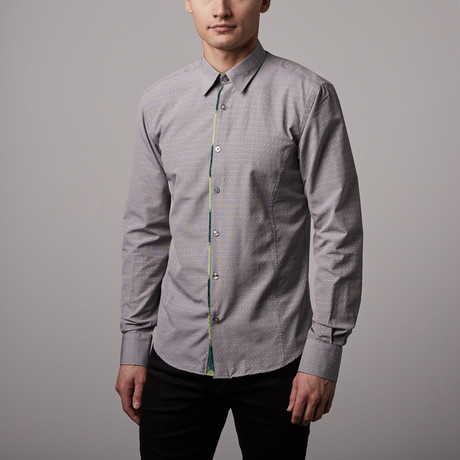 Jacquard Button-Up // Grey + Green (S)