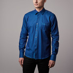 Jacquard Button-Up Long Sleeve Shirt // Turquoise (2XL)